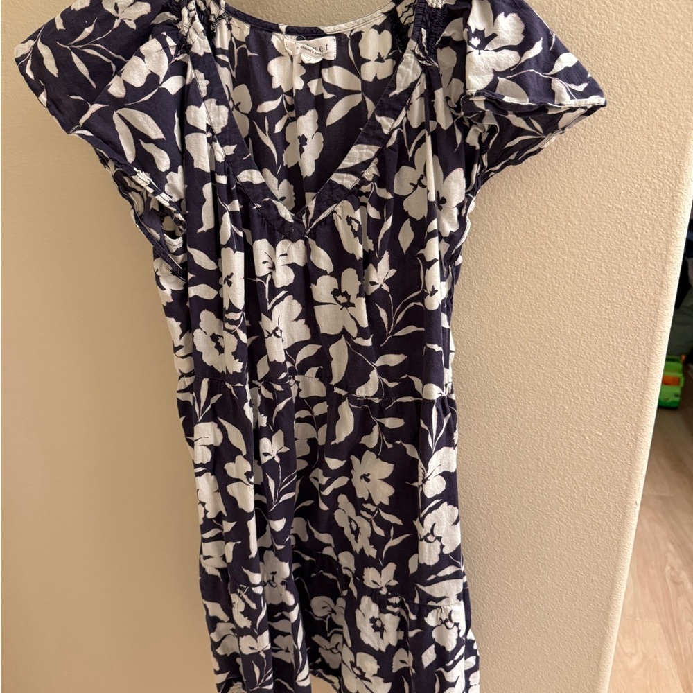 Velvet Floral Navy and White Dress
